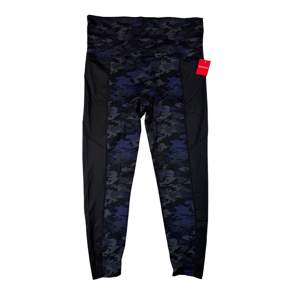 NEW Spanx Sz 3X Camo‎ Print Booty Boost Leggings Full Length Black/Blue Yoga Gym